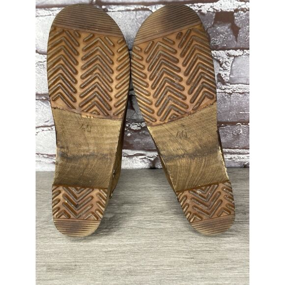 Sanita Brown Nubuck Leather Round Clogs Wooden Heel Shoes Women Sz 40EU/9.5M US - Picture 9 of 16